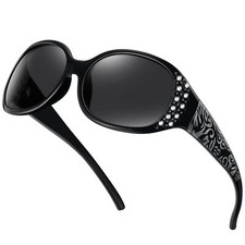 Polarized Sunglasses for Women,Rhinestone Wrap Around Sunglasses with UV Protect