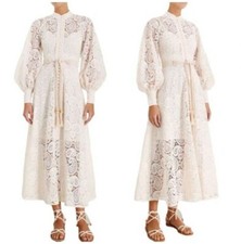 Chic Women Lantern Sleeve Runway Lace Long Dress Boho Summer Waistband Crochet L