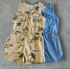 Old Navy Girls Lot 2 Sleeveless Button Front Shorts Rompers Blue Beige Size L