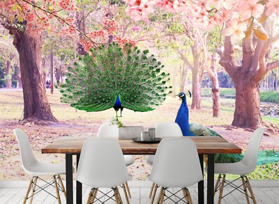 3D Peacock Flower Tree ZHUA426 Wallpaper Wall Murals Removable Self-adhesive Ann