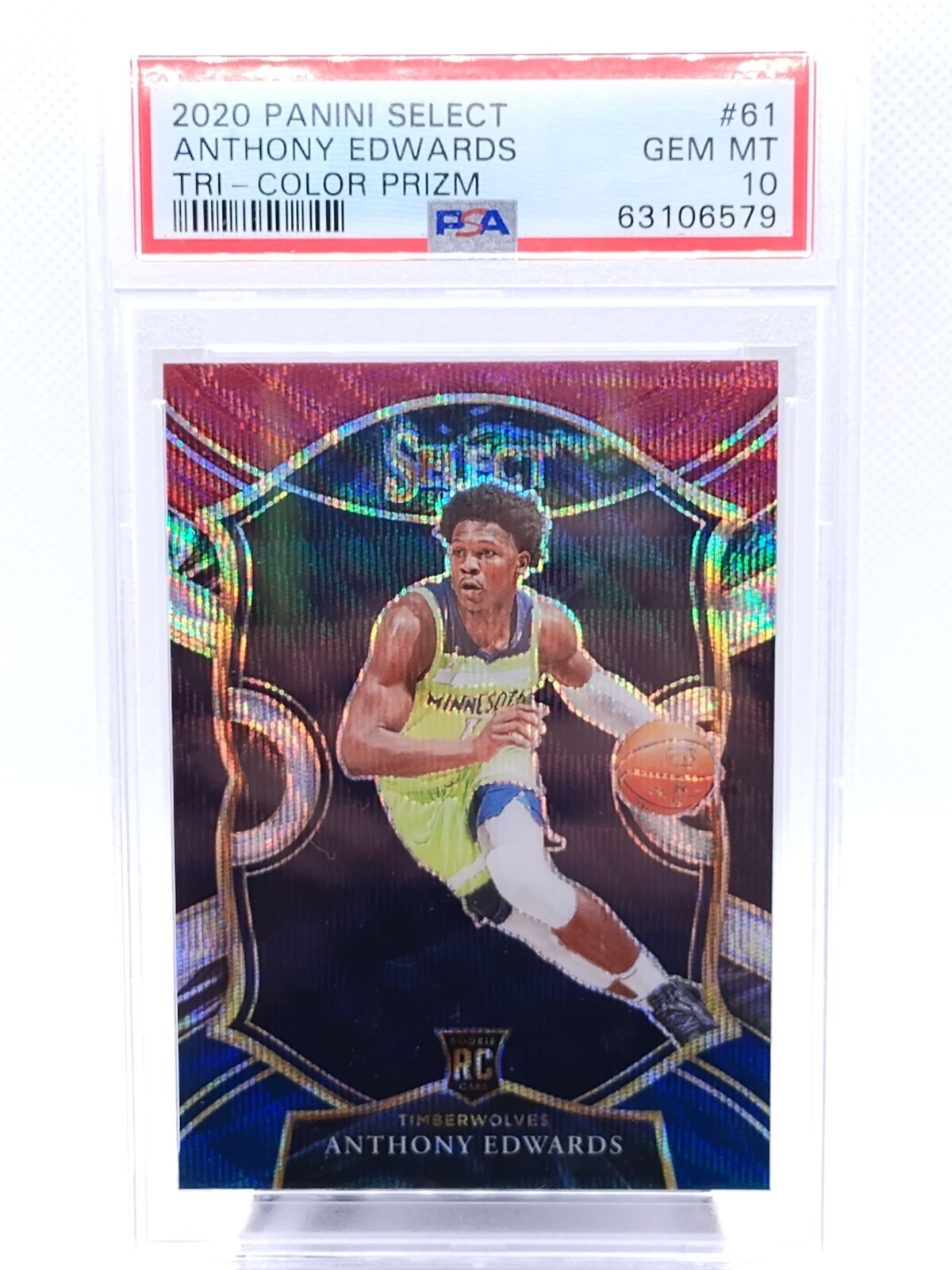2020 Panini Select Anthony Edwards Tri-Color Prizm Concourse 61 Rookie RC PSA 10