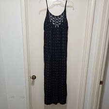 Old Navy Maternity Dress Maxi Black Sleevless Embroidered 
