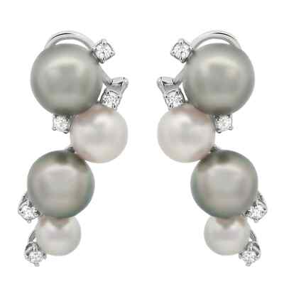 Damiani Diamond And Cultured Pearl Drop Earrings 18K White Gold 0.45Cttw