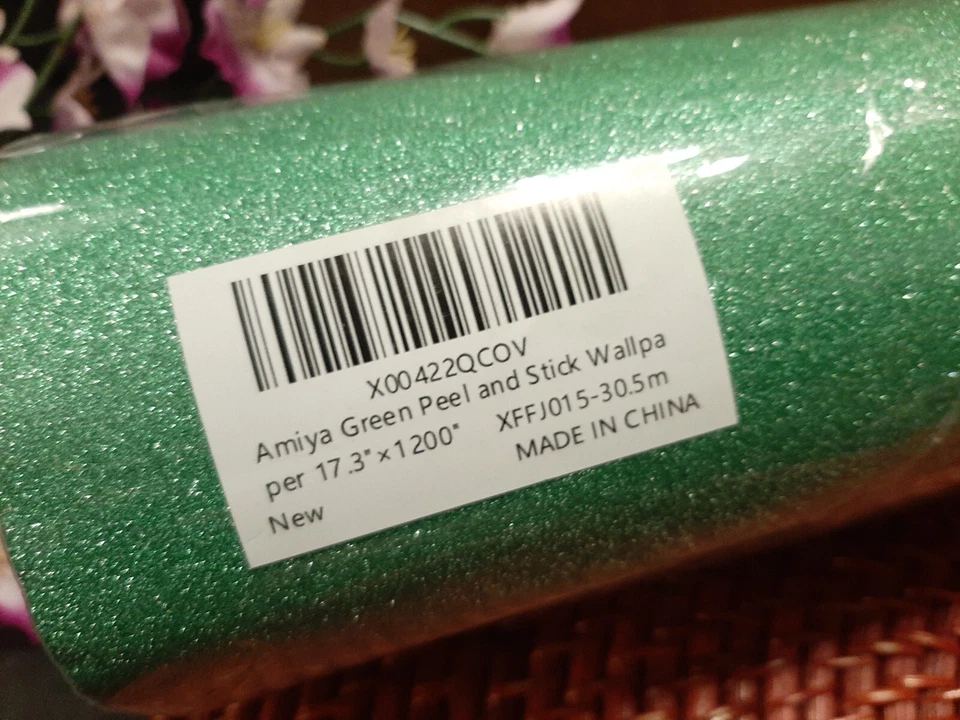 Amiya Green Glitter Vinyl Contact Paper 17.3"×1200" Peel & Stick Wallpaper 144sq - Image 2 of 4