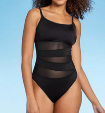 Women's Mesh Front One Piece Swimsuit - Shade Shore Black Size XL 16