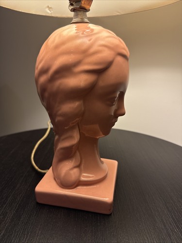 Vintage 1940 Pink Ceramic Lady Head Lamp - No Shade - Picture 2 of 14