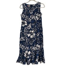 Vintage Hawaiian Original Hilo Haittee Dress Size 6 -8 Blue Flowers Tropical