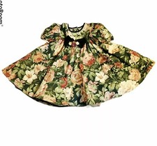 Vintage Bonnie Jean Girls Floral Swing Dress Crinoline  Velvet Trim Bow Size 5