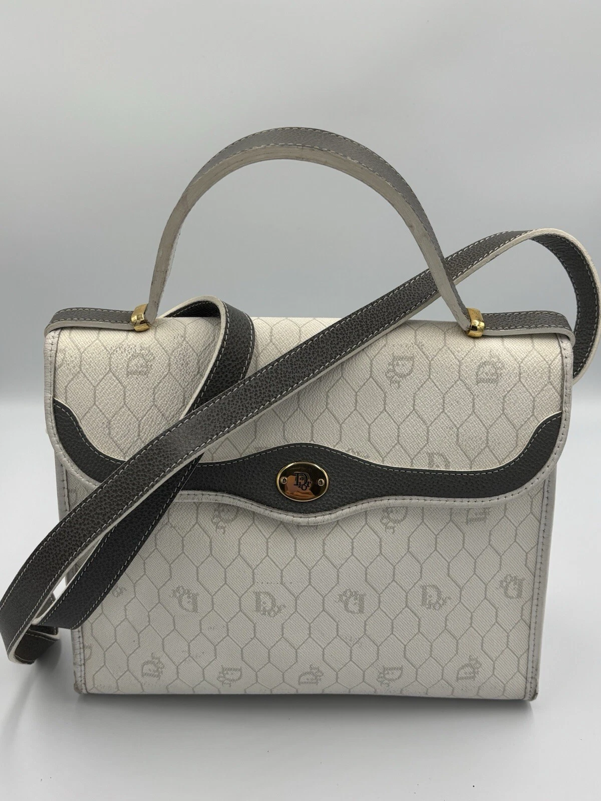 Sac fourre tout vintage Christian Dior vert et blanc monogramme 