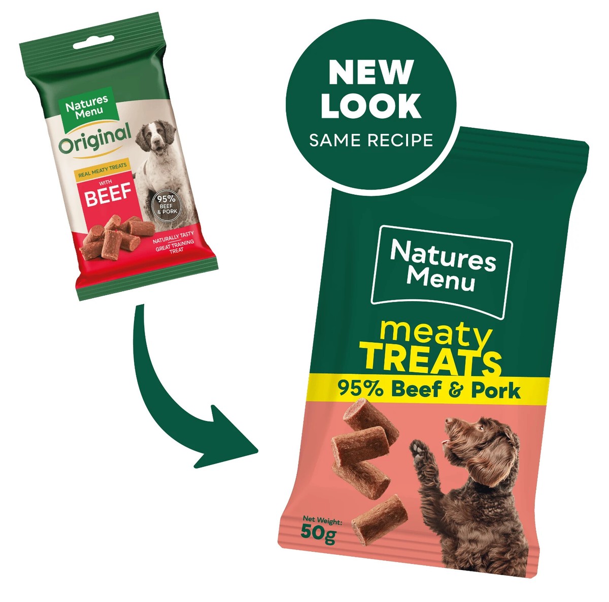 Natures Menu Natural Dog Training Treats 95% Meat Beef Pork 50g