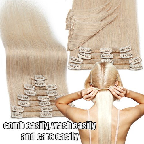Clip in Human Hair Extensions Full Head 100% Real Remy Hair 24" 8PCS Long Ombre - Picture 9 of 103