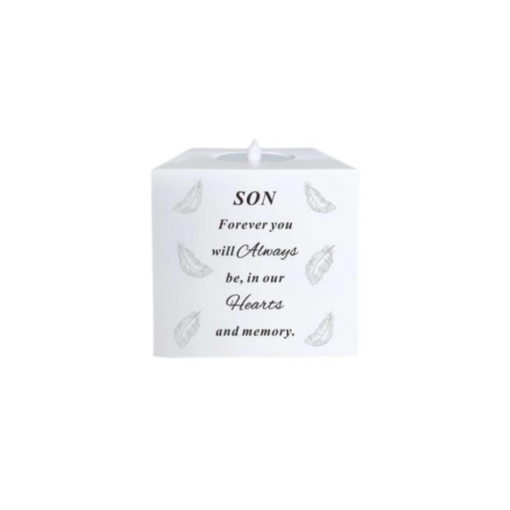 Grave Memorial Ornament Graveside Led Flickering Candle Feather Design Son