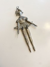 Vintage Large Moveable Silver Tone Ballerina Necklace Charm Dancer MCM