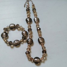 M&S Necklace & bracelet set shades of grey brown  mixed flat faceted beads