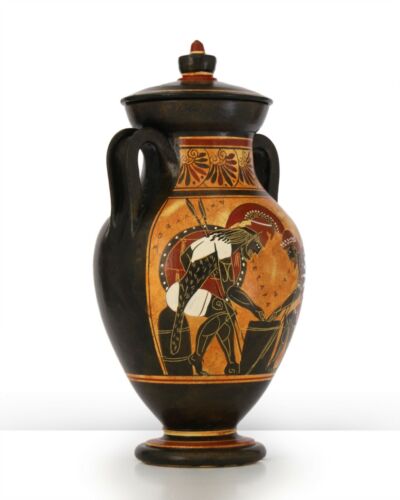 Réplica de jarrón griego antiguo - figura negra ánfora vientre con Ajax y Aquiles - Imagen 6 de 8