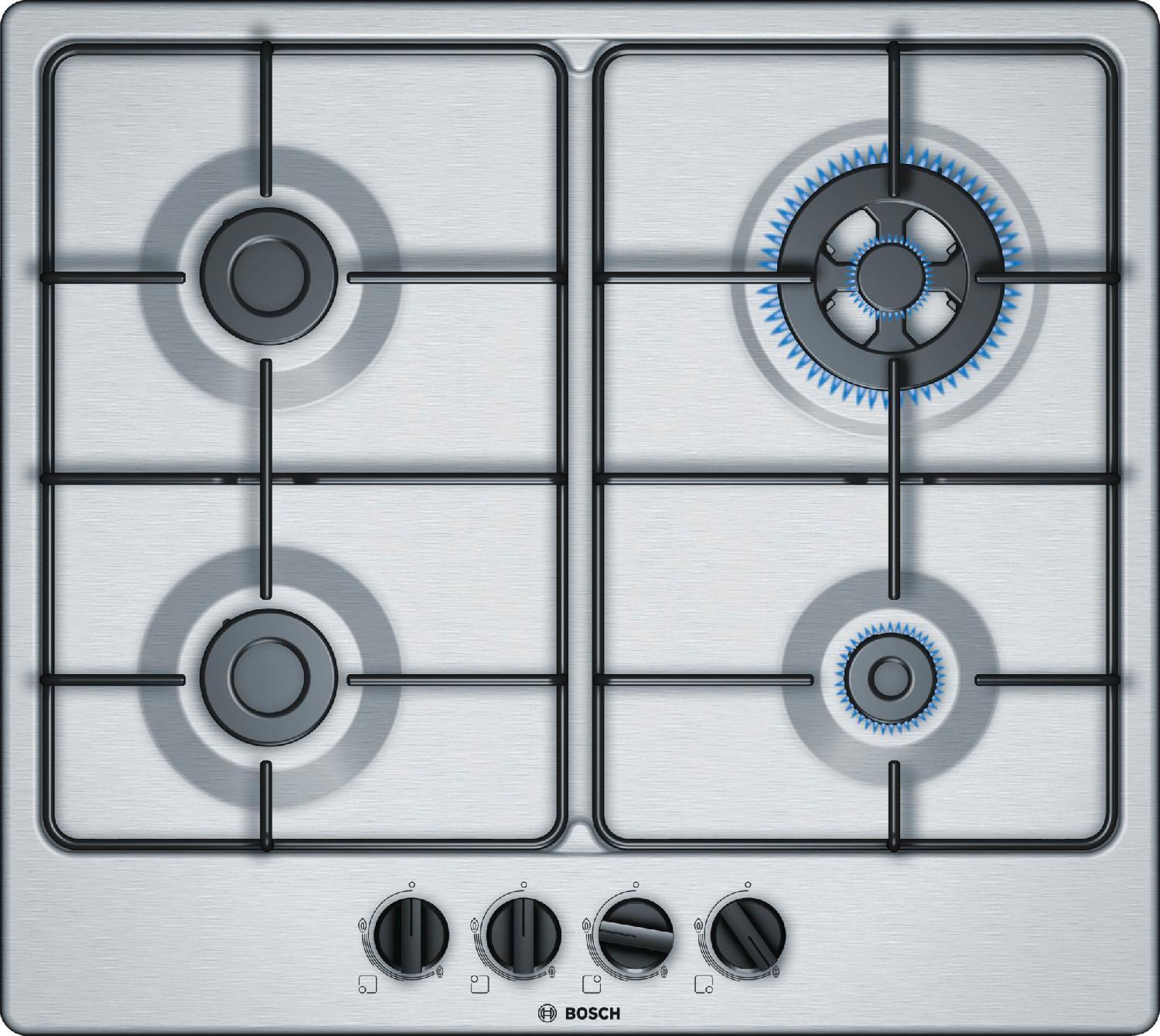 Bosch Piano Cottura 4 Fuochi a gas incasso 60 cm Inox - PGH6B5B80