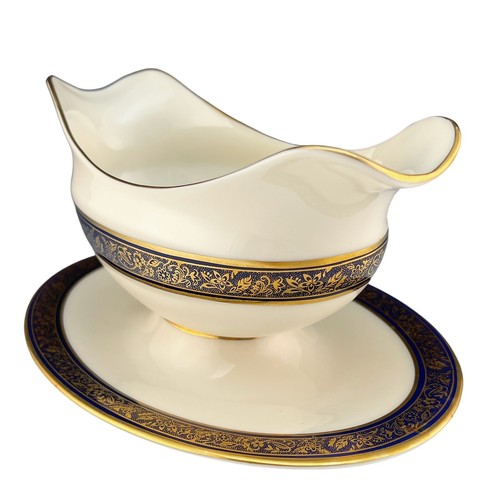 Barca in salsa di ghiaia Lenox China BARCLAY con sottopiastra blu cobalto e oro 1° trimestre - Foto 2 di 6