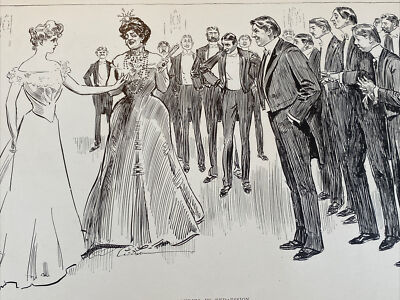 Gibson Girls Print Antique Art Sketch 11 x17  DEBUTANTE MEETS ELIGIBLE MEN DANCE