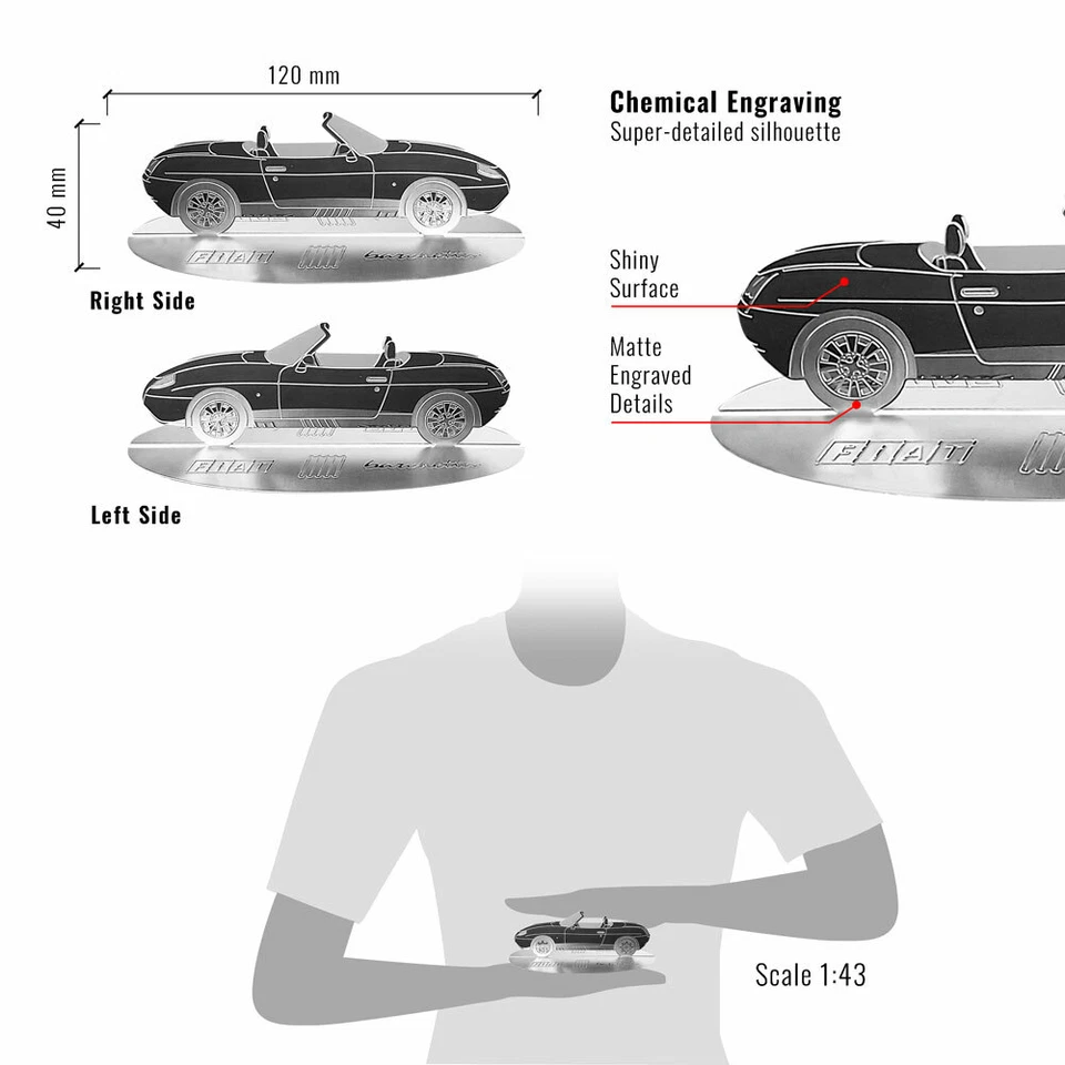 Modellino Sagoma Incisa Auto Fiat Barchetta in Acciaio Inox - Immagine 4 di 4