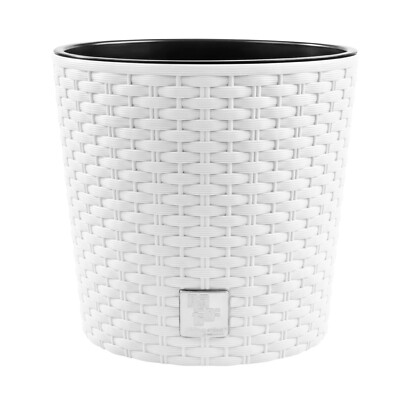 Blumentopf Blumenkübel Rattanoptik Übertopf Pflanzkübel Round 40cm Weiß Einsatz