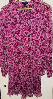Karen Kane 1X Plus 2 Piece Set Blouse Skirt Pink Purple Floral Chiffon