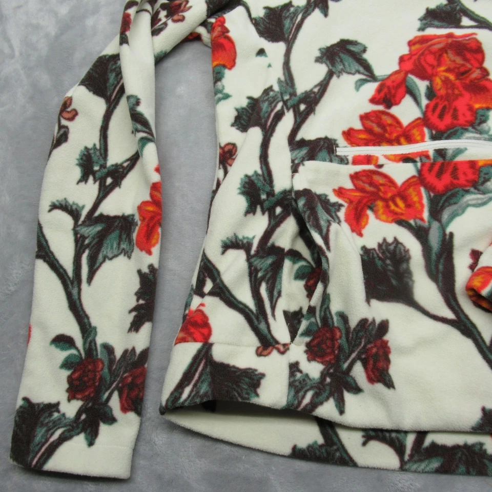 Columbia Floral Polar Sudadera con Capucha Mujer Pequeña Crema Roja Súper Suave Cremallera Senderismo Cálida Foto 3 de 4