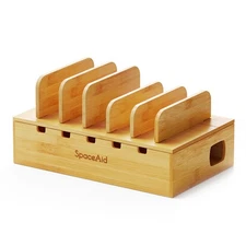 Bamboo Charging Station for Devices, Laptop, Tablets, iPads - SpaceAid (Natural)