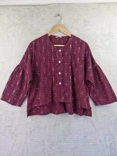 TOAST Wine Ikat Relaxed Blouse Top Size M 100% Cotton Half Button 