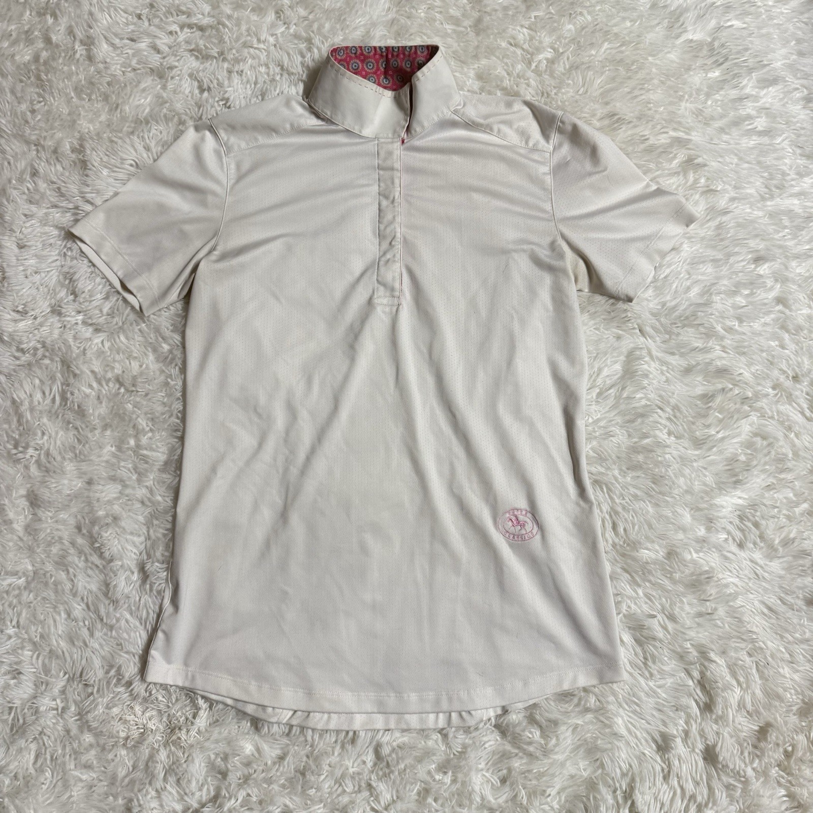 Women’s Medium White Essex Classics Short Sleeve Horseback Riding Show Shirt 