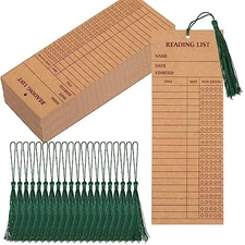 100 Pieces Reading List Bookmark with Tassels, 3 x 8 Inch Kraft Personal Brown