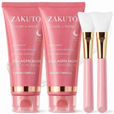Collagen Face Mask 2 Pack Korean Formula Peel Off Overnight Face Mask for Glass