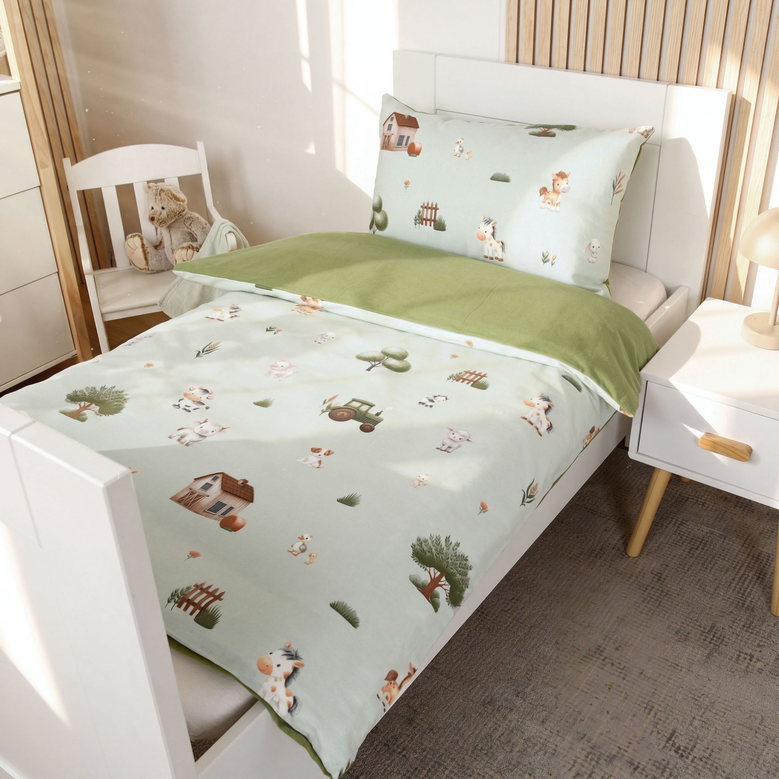 Biancheria da letto Herding flanella bambini bambino fattoria fattoria verde 100x135 cm foto 4