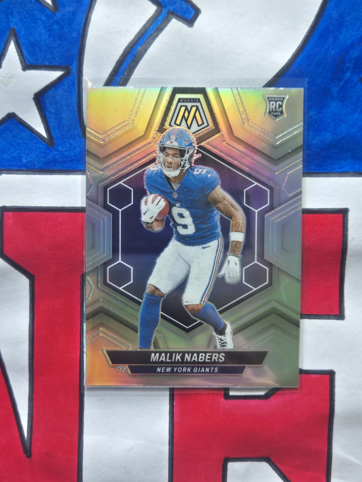 Malik Nabers- Prizm Silver Holo- 2024 Mosaic Football- #306 Rookie RC- Giants