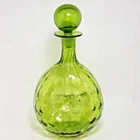 Rare Vintage 1970's MCM Blenko Glass 6915 Pinched Bubble Decanter Olive Green