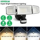 100LM/W LED Security Wall Lamp 3 Head Rotatable Black Sensor Flood Outdoor Light