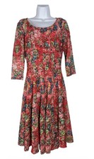 Women's Sz: 8 Illusion Colorful Lace Midi Fit and Flare Dress by Leslie Fay