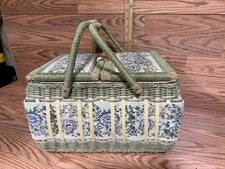Azar Handcrafted Double-Sided Tapestry Sewing Basket ~ Cottagecore Charm