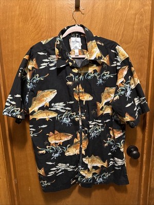 Aftco Guy Harvey Bluewater Shirt Mens XL Black Button Up Hawaiian Fishing