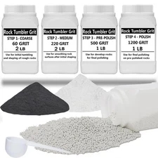 8 Lbs Rock Tumbler Refill Grit Media Kit - 4 Step Tumbling Grit Media + Round Ce