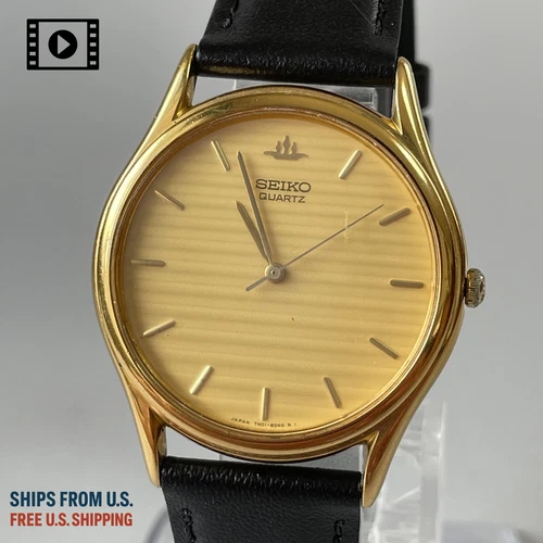 Vintage 1993[US Stock] SEIKO 7N01-8010 Gold Dial Quartz 34mm Watch JAPAN *Exc+4