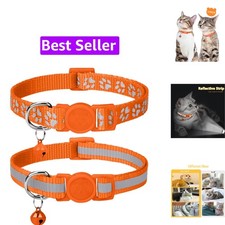 2 Pack Reflective Breakaway Cat Collar with Bell, Orange  Adjustable 7.5-12....