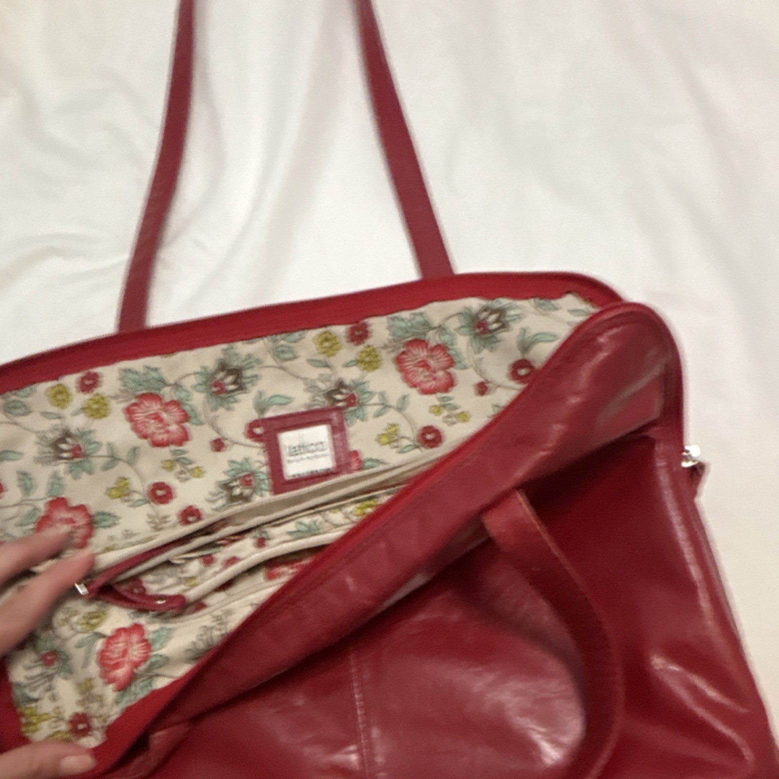 Latico Red Shoulder Bag with Zipper Accents, Floral Lining, Inner Pockets