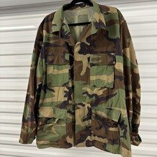 Vintage US Army BDU Coat Mens Large Long Woodland Camo Hot Weather Combat 90s