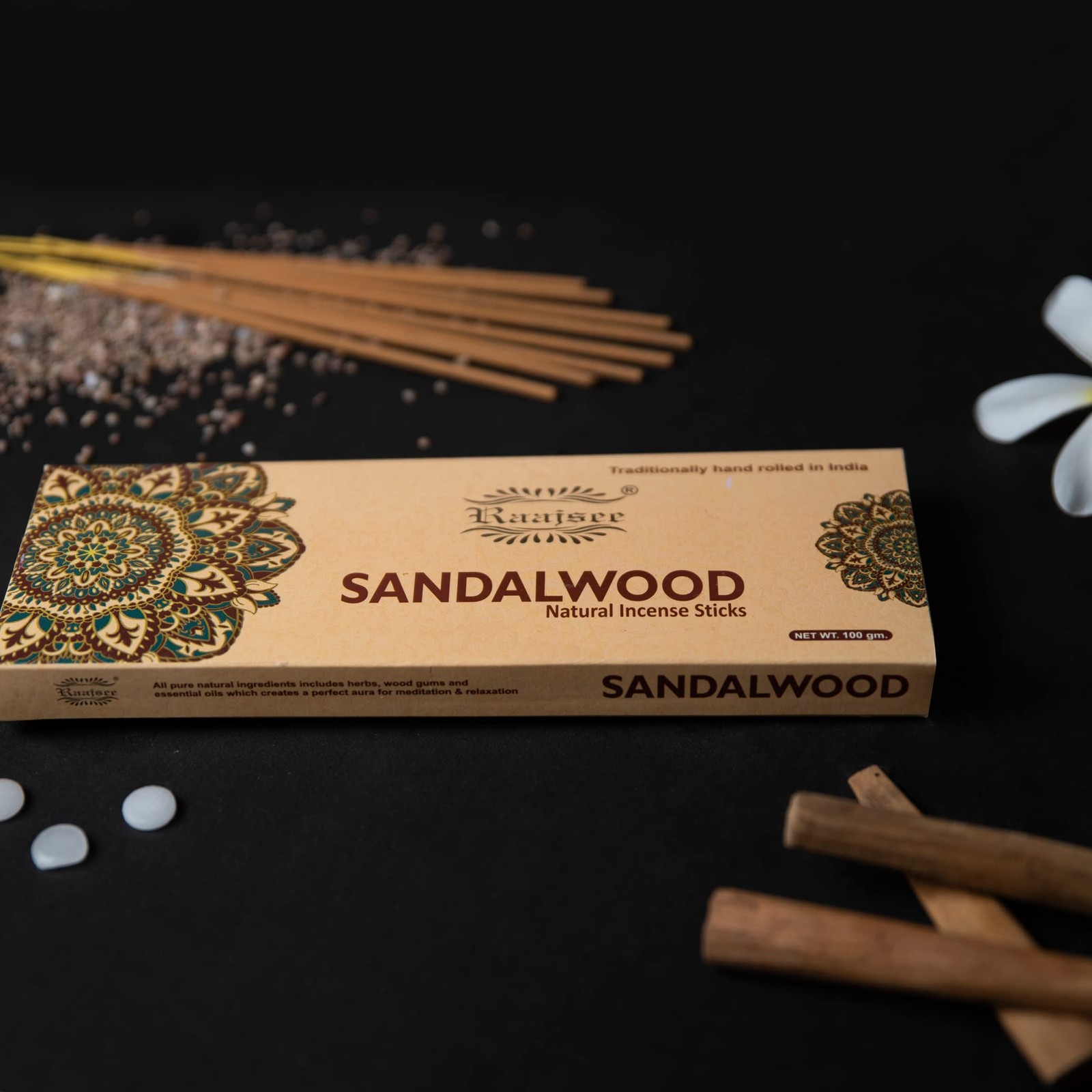 Sandalwood Incense Sticks 100 Gm Pack-100% Pure Organic Natural Hand Rolled f...