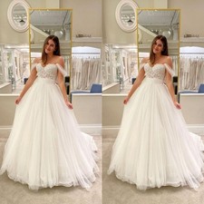 Elegant Wedding Dresses Lace Off Shoulder Tulle A Line Sweep Train Bridal Gowns