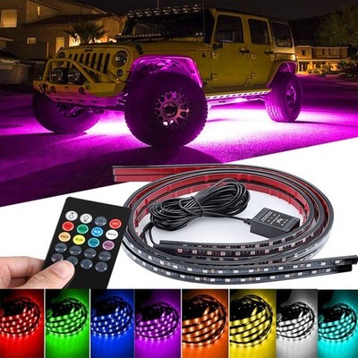 4x RGB LED Strip Under Car Tube Underglow Underbody System Neon Light Kit+Remote