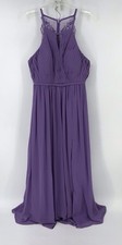 Azazie Purple A-Line Scoop Neck Zip Spaghetti Straps Bridesmaid Dress Size 16