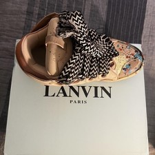 Lanvin Paris Paint Splatter Beige Multicolor Low Top Men's Athletic Sneakers
