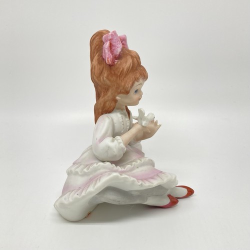 Figura Niña Bisque Lefton China Vintage Pájaro KW2262 Vestido Rosa 5" Porcelana - Imagen 4 de 8