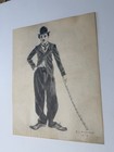 silent movie star? CHARLIE CHAPLIN with cane PENCIL? drawing BILL ARMITAGE 1974 — photo 1